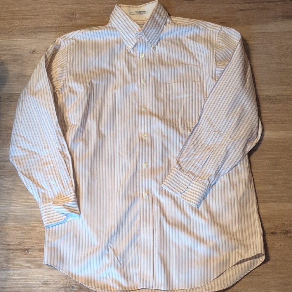 Paul Fredrick Beige Striped Dress Shirt